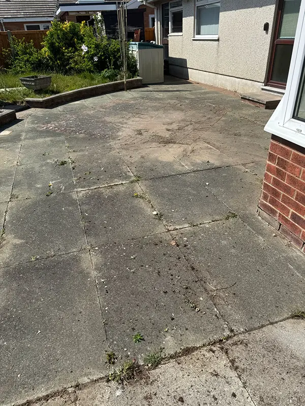 Shows driveway or patio prior to being cleaned by Riackrd Cleaning Services
