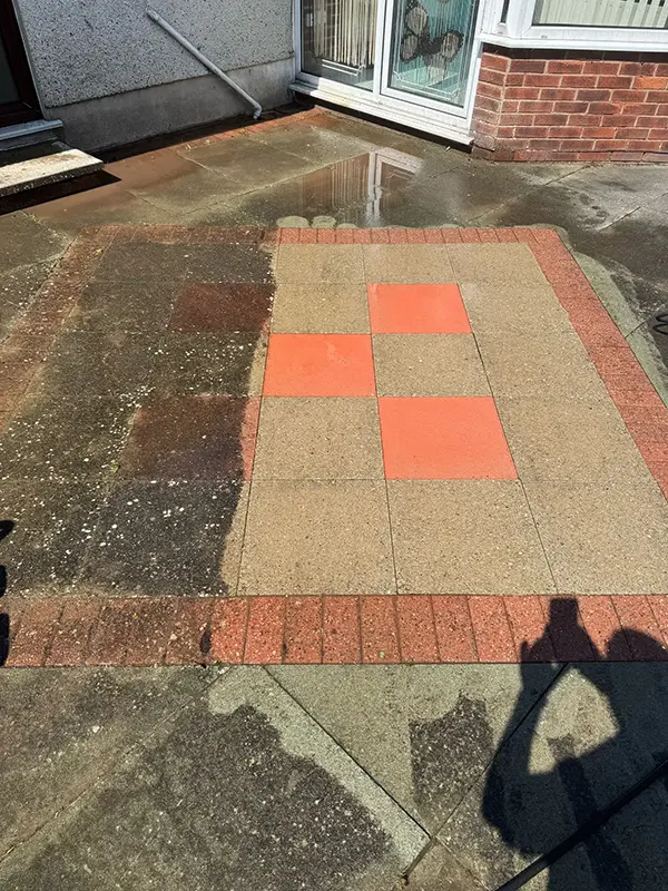 Shows driveway or patio prior to being cleaned by Riackrd Cleaning Services