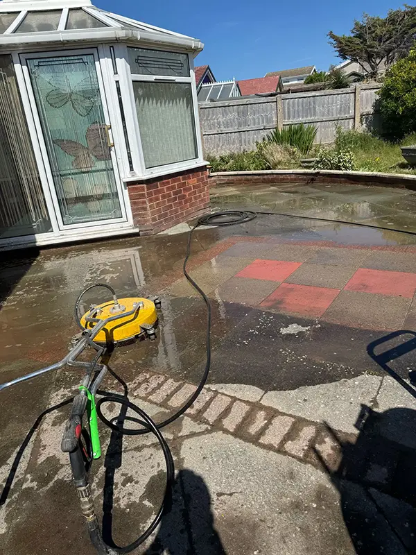Shows driveway or patio prior to being cleaned by Riackrd Cleaning Services