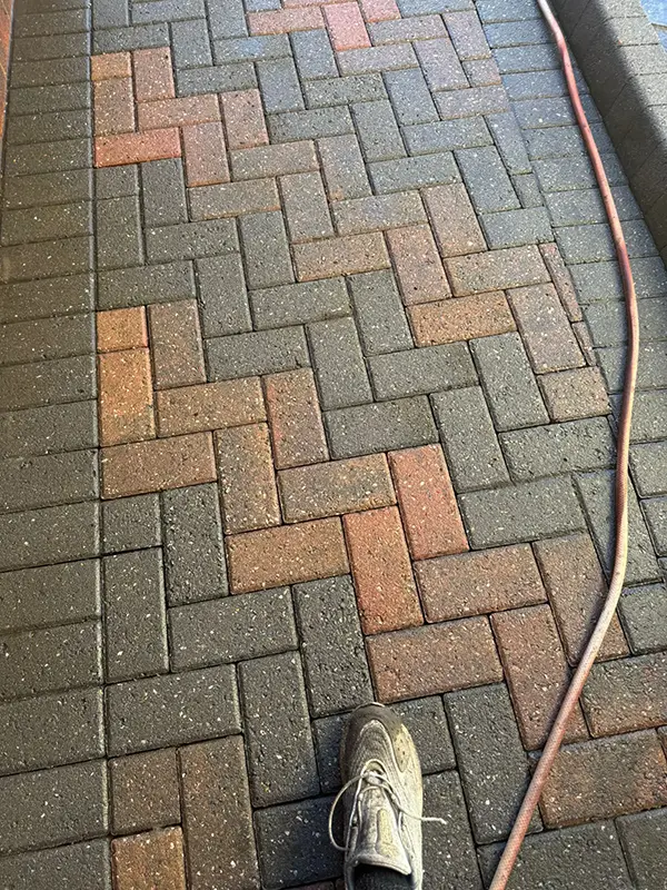 Shows driveway or patio prior to being cleaned by Riackrd Cleaning Services